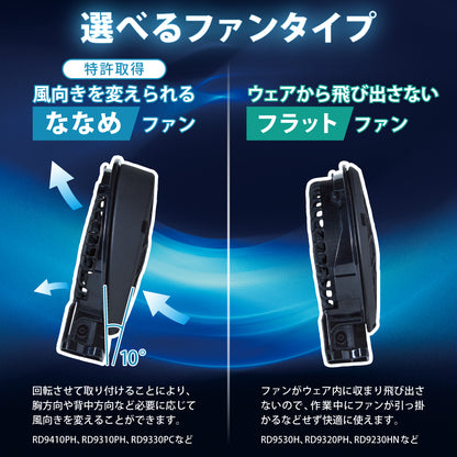 空調風神服🄬 JapanLabel 24V仕様 ファン・ケーブルセット メーカー保証付き RD9610PH RD9620PH 【ななめタイプ/フラットタイプ ファンセット】